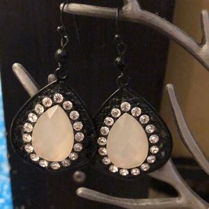 Black and white sparkle dangling earrings